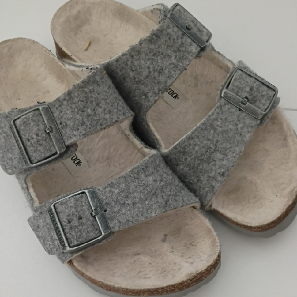 Birkenstock Arizona wool felt sandals Gray Felt Double-Buckle Slide Sandals